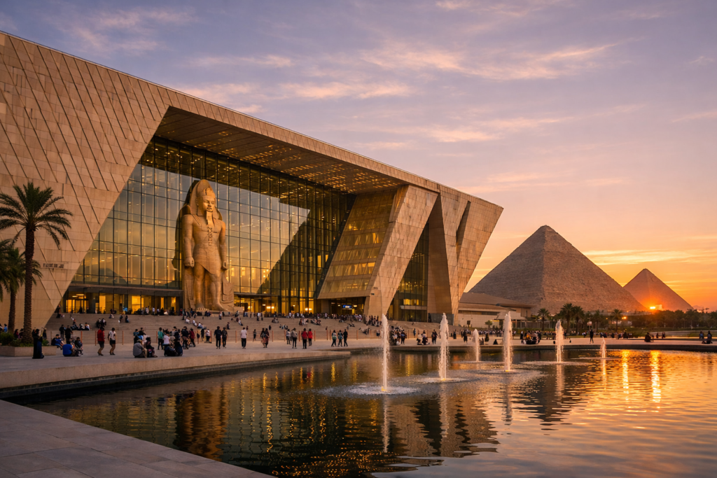 Professional sunset view of the Grand Egyptian Museum (GEM) in Cairo, featured in TIME’s 2026 World’s Greatest Places report - Latest Travel News